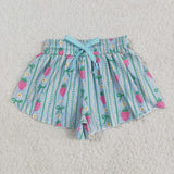 Floral Strawberry Bow Pattern Blue Girls Shorts