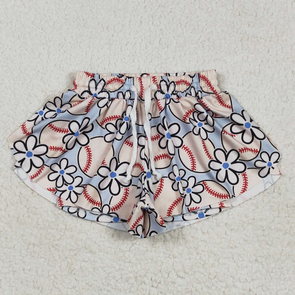 Floral Baseball Blue Girls Shorts