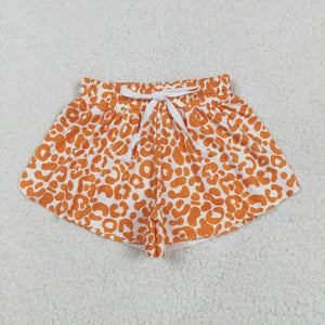 Orange Leopard Print Girls Shorts