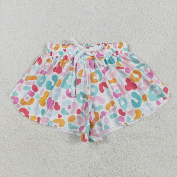 Colorful Leopard Print White Girls Shorts