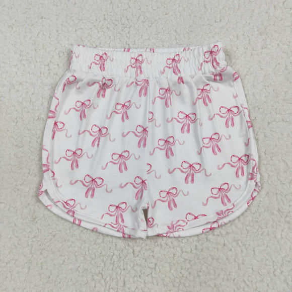 Pink Bow Pattern Girls Shorts