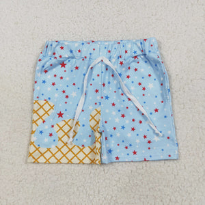 Stars Waffle Sky Blue Shorts Boys 4th of July Pant