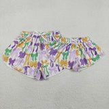 Adult Purple Bow Pattern Athletic Women Mardi Gras Shorts