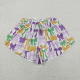 Adult Purple Bow Pattern Athletic Women Mardi Gras Shorts