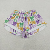 Adult Purple Bow Pattern Athletic Women Mardi Gras Shorts