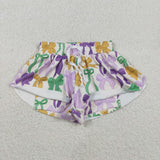 Bow Pattern Athletic Girls Mardi Gras Shorts