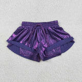 Solid Purple Shiny Girls Mardi Gras Shorts