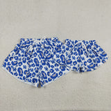 Adult UK Team Blue White Leopard Print Athletic Mommy & Me Women Shorts