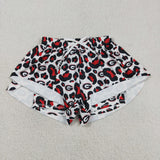 Adult Team Red Black Leopard Print Athletic Women Shorts