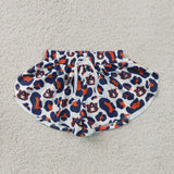 Kids Team Orange Blue Leopard Print Athletic Mommy & Me Girls Shorts