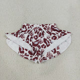 Team Red Gray Leopard Print White Athletic Girls Shorts