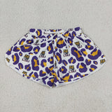 Kids Team Tiger Purple Yellow Leopard Print Athletic Girls Shorts