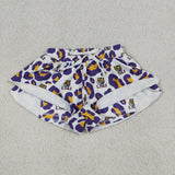 Kids Team Tiger Purple Yellow Leopard Print Athletic Girls Shorts