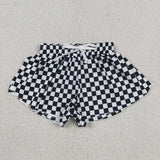 Black White Plaid Athletic Girls Shorts