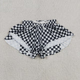Black White Plaid Athletic Girls Shorts