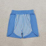 Blue White Stripe Athletic Girls Shorts
