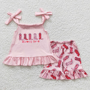 Boots Howdy Love Pink Girls Shorts Sets