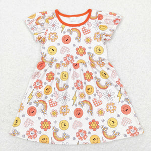 Smile Floral Rainbow Girls Short Sleeve Dress