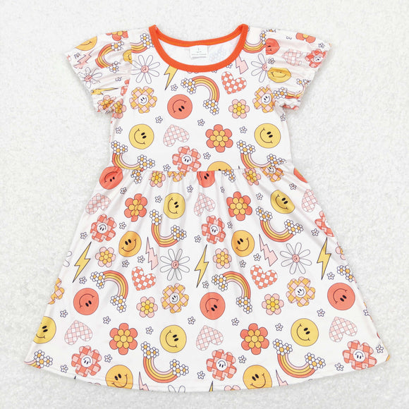 Smile Floral Rainbow Girls Short Sleeve Dress