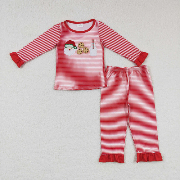 Santa Cookie Milk Red Stripe Girls Christmas Pajamas