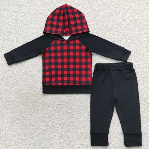 Red Black Plaid Hoodie Sets Boys Christmas Outfits