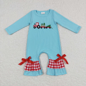 Truck Tree Blue Red Girls Christmas Romper