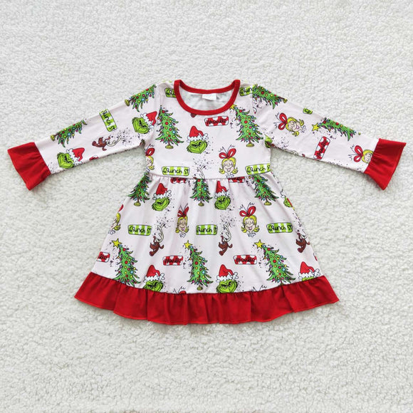 Cartoon Red Ruffles Girls Christmas Dress