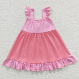 Cartoon Princess Bow Pink Girls Flutter Sleeve Dress