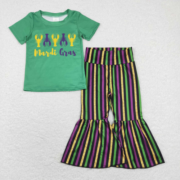 Crawfish Green Purple Stripe Girls Mardi Gras Outfits