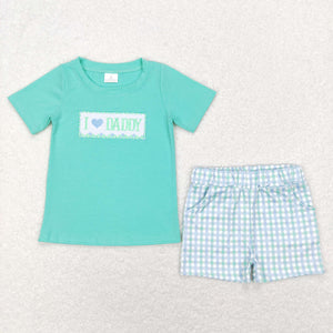 I Love Daddy Plaid Blue Boys Shorts Sets