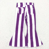 Purple White Stripe Flared Girls Jeans Pants