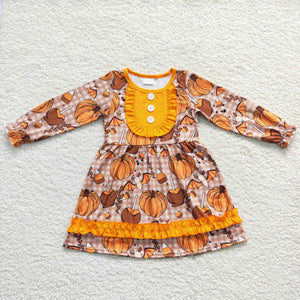 Fall Vibes Pumpkin Candy Orange Girls Long Sleeve Dress