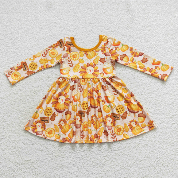 Pumpkin Turkey Orange Girls Thanksgiving Dress