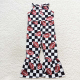 Football Black White Plaid Girls Jumpsuit