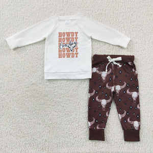 Promotional Howdy Cowboy White Boys Long Sleeve+Trousers Sets