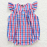 Flag Embroidery Smocked Plaid Girls 4th of July Romper