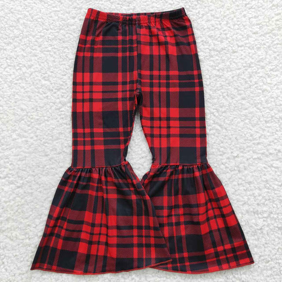 Red Black Plaid Girls Milk Silk Bell Bottoms Christmas Pants