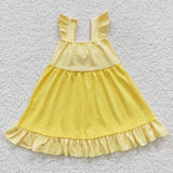 Cartoon Princess Bow Yellow Girls Flutter Sleeve Dress