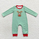 Reindeer Green Stripe Red Boys Christmas Romper