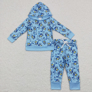 Cartoon Dogs Sky Blue Boys Fall Hoodie Sets