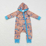 Desert Cactus Brown Blue Hoodie Boys Fall Romper