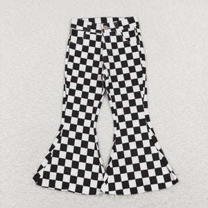 Black White Plaid Flared Girls Jeans Pants