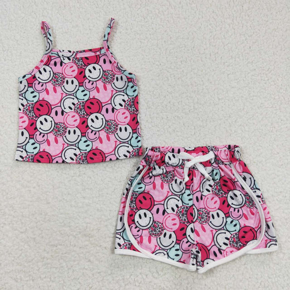 Hot Pink Smile Girls Shorts Sets