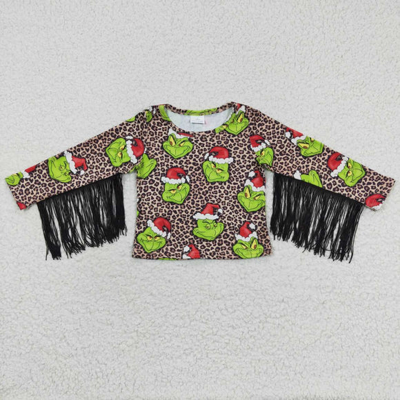 Cartoon Leopard Print Tassels Girls Christmas Top