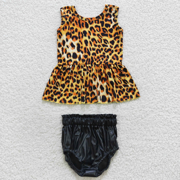 Leopard Print Leather Girls Bummies Sets