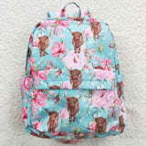 Highland Cow Floral Sky Blue Backpack