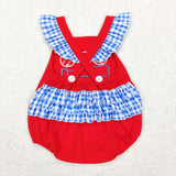 Baseball Blue Plaid Red Girls Summer Romper