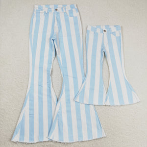 Adult Mommy & Me Blue White Stripe Flared Jeans Pants