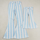 Kids Blue White Stripe Mommy & Me Girls Jeans Pants