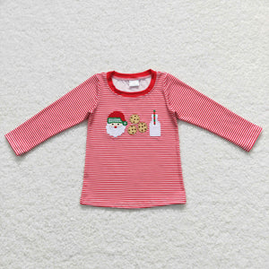 Santa Cookie Milk Red Stripe Boys Christmas Top